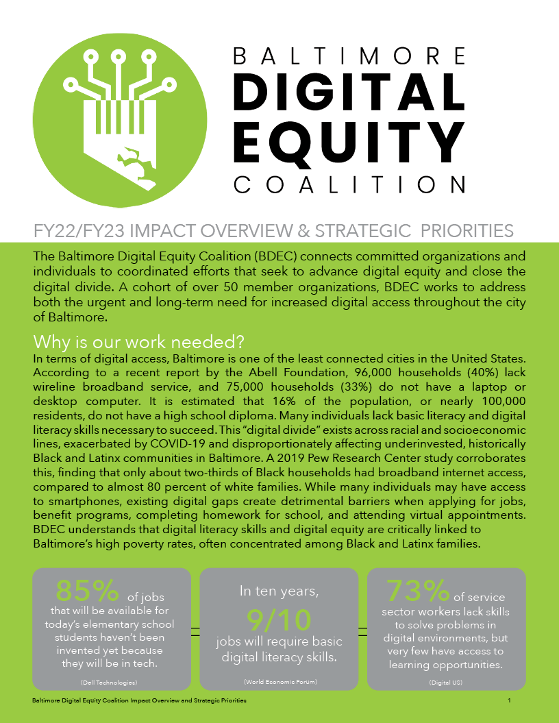Baltimore Digital Equity Coalition’s 2021 Annual Report